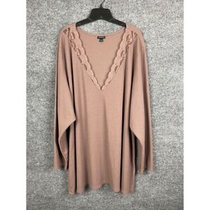 Torrid Thermal Lace V-Neck Top Women 6 Mauve Excellent Long Sleeve Waffle Tunic